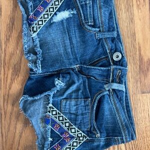 Women's Blue Denim Shorts with Embroidered Accents